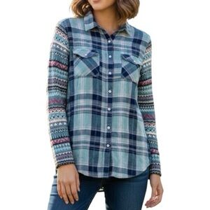 Tokyo Darling Aeropostale Plaid Button Shirt with Sweater Sleeves - Size Medium